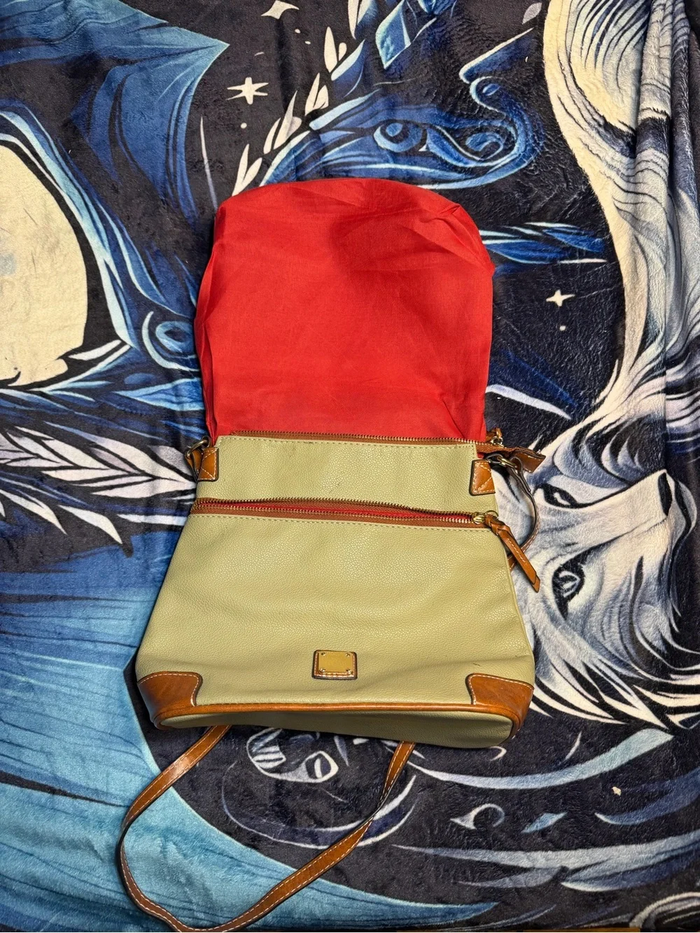 Dooney & Bourke Light Sage and Tan Pebble Leather Crossbody Messenger